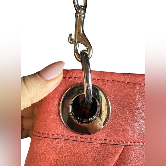 COACH women’s Coral salmon genuine leather crossbody purse NWOT silver hardware - Picture 6 of 13